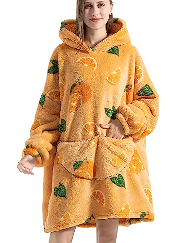 JOJJJOJ Übergroße Hoodie-Decke mit riesiger Tasche Bequeme Sherpa Fleece Decke Kapuzenpullover warmes Sweatshirt Bademantel für Damen Herren Teenager Geschenk(orange) von JOJJJOJ
