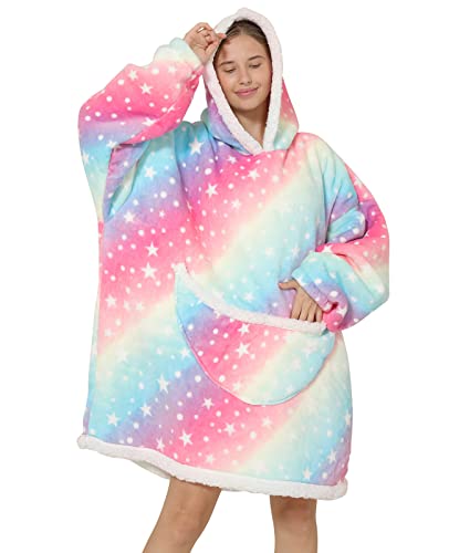 JOJJJOJ Übergroße Hoodie-Decke mit riesiger Tasche bequeme Sherpa Fleece Decke Kapuzenpullover warmes Sweatshirt Bademantel für Damen Herren Teenager Geschenk von JOJJJOJ