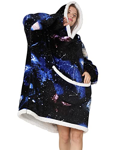 JOJJJOJ Übergroße Hoodie-Decke mit riesiger Tasche bequeme Sherpa Fleece Decke Kapuzenpullover warmes Sweatshirt Bademantel für Damen Herren Teenager Geschenk von JOJJJOJ