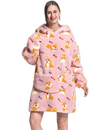 JOJJJOJ Übergroße Hoodie-Decke mit riesiger Tasche bequeme Sherpa Fleece Decke Kapuzenpullover warmes Sweatshirt Bademantel für Damen Herren Teenager Geschenk von JOJJJOJ