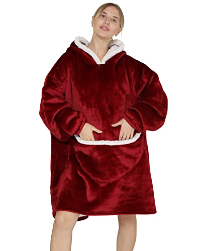 JOJJJOJ Übergroße Hoodie-Decke mit riesiger Tasche bequeme Sherpa Fleece Decke Kapuzenpullover warmes Sweatshirt Bademantel für Damen Herren Teenager Geschenk von JOJJJOJ