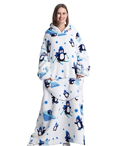 Übergroße Kapuzenpullover-Decke mit riesiger Tasche, Sweatshirt-Decke für Damen und Herren, Einheitsgröße, pinguin, One size von JOJJJOJ