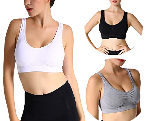 JOJOANS 3er Pack Sports BH Bralette Die ultimative Komfort-BH gepolstert Nahtlose Stretch Action Freizeit hochwertige Unterwäsche (Weiß+Schwarz+Licht Grau, S) von JOJOANS