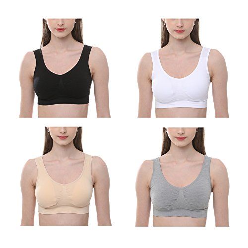 JOJOANS 4er-Pack BH Bralette Die ultimative Komfort-BH gepolstert-Nahtlose Unterstützung Komfort Sport Stretch Aktion Freizeit Hochwertige Unterwäsche, Black White Nude Light-grey, S von JOJOANS