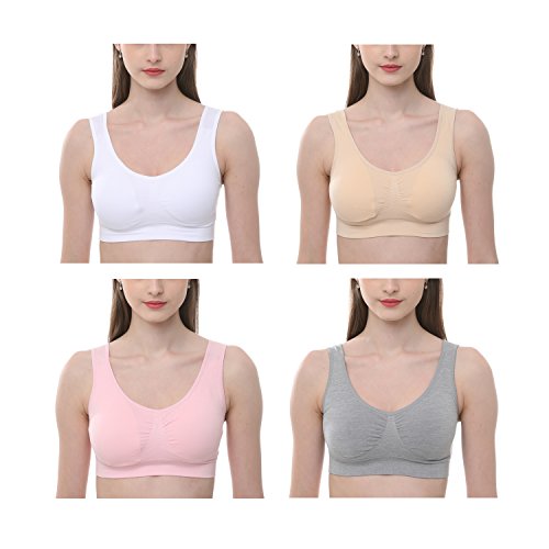 JOJOANS 4er-Pack BH Bralette Die ultimative Komfort-BH gepolstert-Nahtlose Unterstützung Komfort Sport Stretch Aktion Freizeit Hochwertige Unterwäsche, White Nude Pink Light-grey, S von JOJOANS