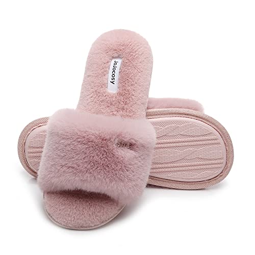 JOJOCOSY Kaninchenmodell Damen Bequeme Fuzzy Memory Foam Scuff Damen Mode Plüsch Peep-Toe Entspannende Indoor Hausschuhe, rose, 36/37 EU von JOJOCOSY