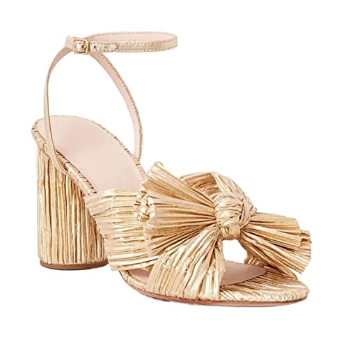 Trendige hellblaue Brautsandalen for Damen, Party, weiße Hochzeitsschuhe, runde, hochhackige, niedliche Sandalen for Frauen(Gold,39EU) von JOJOJ