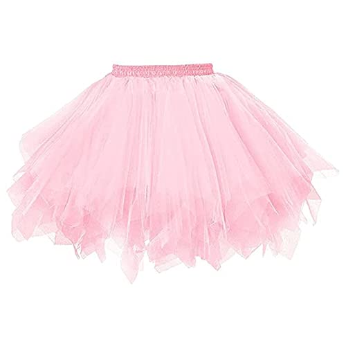 Damen Karneval kostüm tüllrock 50er tütü Rock kurz Ballett, Unterrock Kurz Ballkleid Ballett Tanzkleid Abendkleid Gelegenheit Zubehör (eine Größe) (Rosa) von JOKBEN