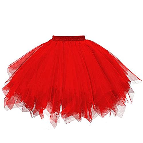 Damen Karneval kostüm tüllrock 50er tütü Rock kurz Ballett, Unterrock Kurz Ballkleid Ballett Tanzkleid Abendkleid Gelegenheit Zubehör (eine Größe) (rot) von JOKBEN