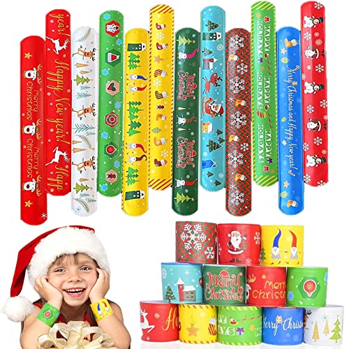 JOKILY Slap Bracelets, 24 Stück Weihnachten Schnapparmband, Weihnachten Slap Armbänder, Bunte Schnapparmbänder, Weihnachten Snap Armbänder Slap Armband für Weihnachten Geburtstagsgeschenke Mitgebsel von JOKILY