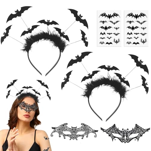 Halloween Kostümzubehör, Fledermaus Haarreif Spitzenmaske Temporäre Tattoo, Halloween Temporary Tattoo, Fledermaus Ohren Haarreif, Sexy Lace Maskerade Maske für Halloween Karneval Cosplay Party Halloween Kostümzubehör, Fledermaus Haarreif Spitzenmaske Temporäre Tattoo, Halloween Temporary Tattoo, Fledermaus Ohren Haarreif, Sexy Lace Maskerade Maske für Halloween Karneval Cosplay Party von JOKILY