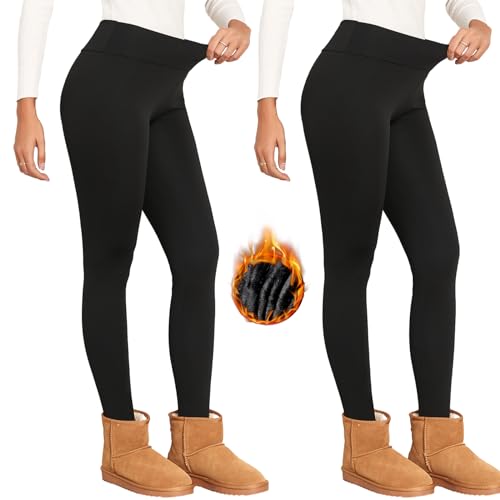 JOKILY 2 Stück Damen Winter Thermo Leggings,Winter Leggings Damen Gefüttert,Fleece Verdickte Plüsch Leggins Blickdicht Samt Thermounterwäsche Warm Strumpfhose Winter,Leggings Gefütterte Damen Winter von JOKILY