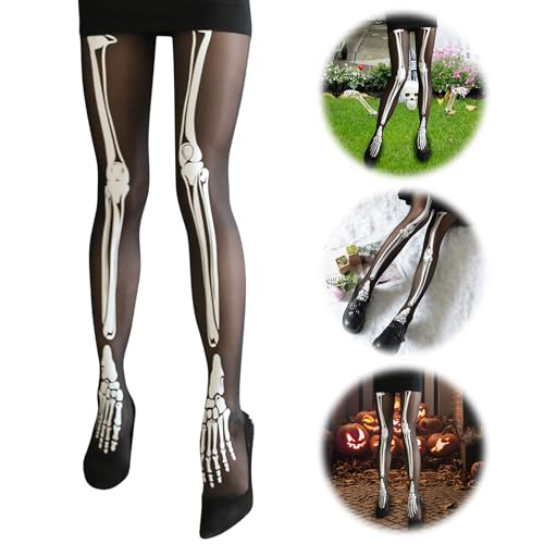 JOKILY Halloween Skelett Strumpfhose Damen, Tag der Toten Schwarz Weiß Knochen Strümpfe Dehnbare Hose, Knochen Gruselig Halloween Kostüm Accessoires Tag Der Toten Festival Karneval Strümpfe von JOKILY