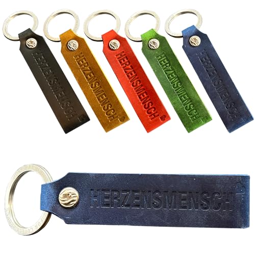 JOKO DESIGN Herzensmensch Leder Schlüsselanhänger - Geschenkidee Geschenke Frauen Freundin Männer Freund Postbote, blau von JOKO DESIGN