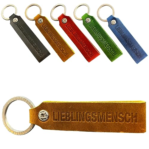 JOKO DESIGN Schlüsselanhänger edles Leder m. Prägung LIEBLINGSMENSCH - Mitbringsel Geschenkidee für Frauen Beste Freundin Männer Sohn Tochter Geburtstag Jahrestag - Handmade (braun) von JOKO DESIGN