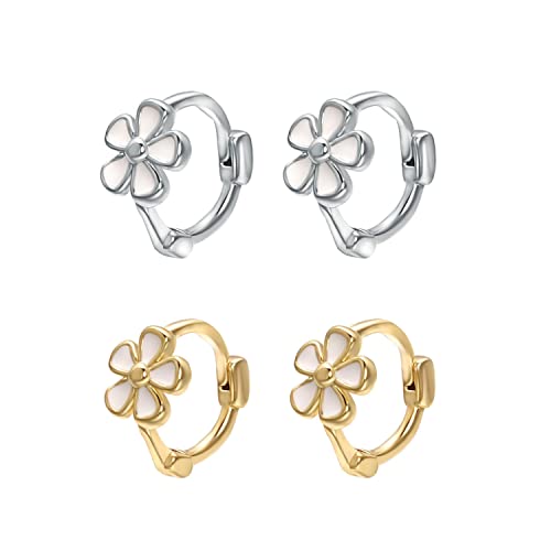 JOLCHIF 2 Paare Hypoallergene Ohrringe Blumen für Damen Weißgold Vergoldete Blumen Ohrringe für Frauen Schmuck Geschenke von JOLCHIF