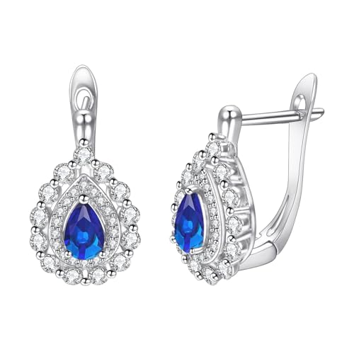 JOLCHIF Blaue Ohrringe Für Damen Gold Hängend Schmuck Vergoldet mit 18 kt Rund Green Zirkonia Diamant Kristall Hochzeit Modeschmuck von JOLCHIF