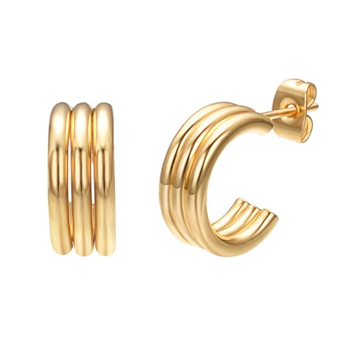 JOLCHIF Creolen Gold Stecker für Damen Ohrringe Halbe Creolen C Form Ohrringe Mädchen Edelstahl Ohrstecker Modeschmuck von JOLCHIF