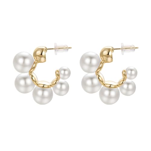 JOLCHIF Perlen Ohrstecker Gold Creolen Damen mit Weißen Perlen Piercing Ohr Hypoallergen Modeschmuck von JOLCHIF
