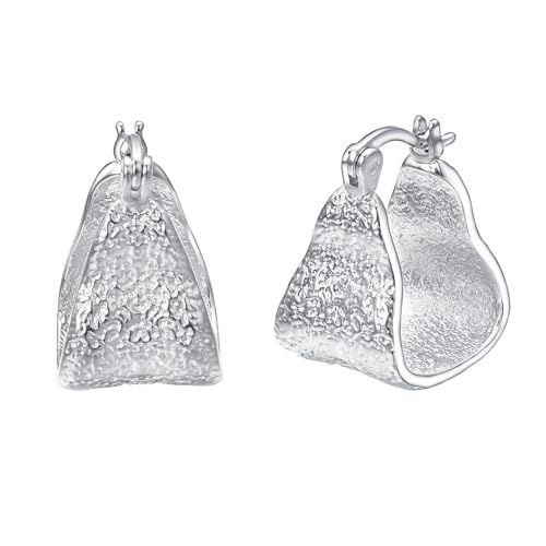 JOLCHIF Gehämmerte Creolen Ohrringe Damen 14K Weißgold Plattiert Kleine Chunky Ohrringe Creolen Silber Schmuck Geschenke von JOLCHIF