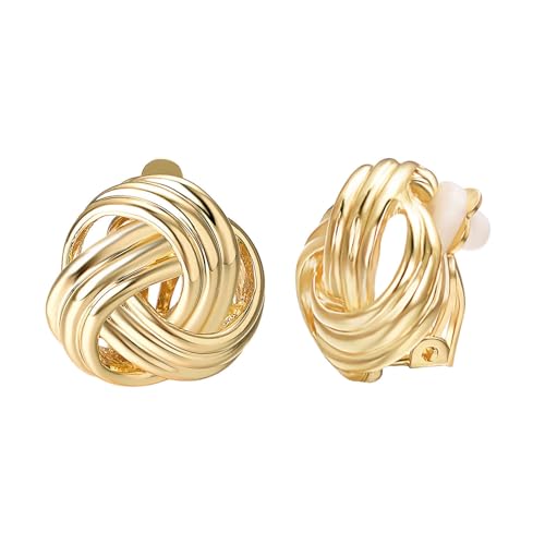 JOLCHIF Goldene Knoten Tropfen Ohrclips Damen Ohne Ohrlöcher 18 Karat Vergoldet Statement Ohrringe Pfosten Liebesknoten Ohrringe Clip von JOLCHIF