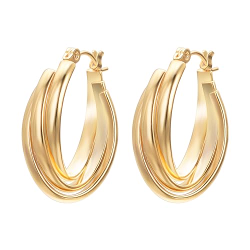 JOLCHIF Goldene Ohrringe Damen Verdrehte Creolen Ohrringe Gold 14K Vergoldet Hängend Modeschmuck von JOLCHIF