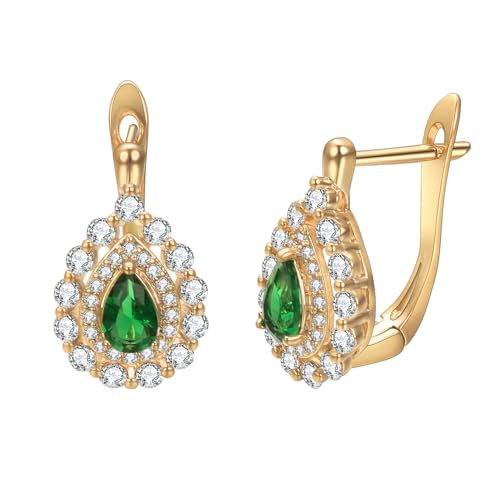 JOLCHIF Grüne Ohrringe Gold Schmuck Damen Vergoldet mit 18 kt Rund Green Zirkonia Diamant Kristall Hochzeit Modeschmuck Für Damen von JOLCHIF