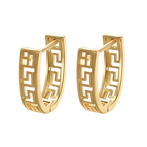 JOLCHIF Kleine Griechische Schlüssel Ohrringe Creolen Gold 14k Vergoldet U Form Huggie Ohrringe Damen Antiker Schmuck von JOLCHIF