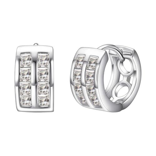 JOLCHIF Mini Creolen Silber Ohrringe Mit Stein Medizinische Ohrstecker Klappcreolen Silber 925 Damen Ohrringe mit Zirkonia von JOLCHIF