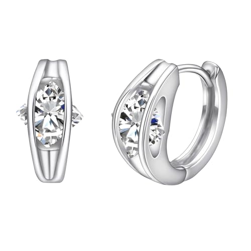 JOLCHIF Ohrringe Mit Stein Kleine Creolen Silber 925 Vergoldet Hypoallergen AAA Zirkonia Medizinische Ohrstecker Klappcreolen Damen Ohrringe mit Zirkonia von JOLCHIF