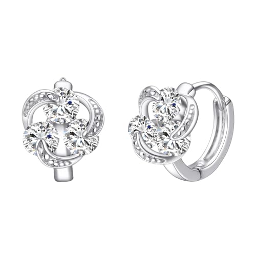 JOLCHIF Ohrringe Silber 925 Creolen Ohrringe mit Stein Romantische Blume Ohrring Gepflasterte Kubikzircon AAA Zirkonia Klappcreolen Schmuck Damen von JOLCHIF