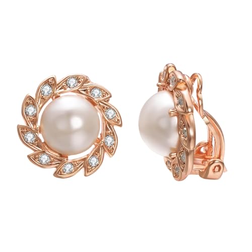 JOLCHIF Perlen Ohrclips Damen Ohne Ohrlöcher Vergoldet Mit AAA Zirkonia Sonnenblume Klipp Ohrringe Perlen Modeschmuck Für Damen von JOLCHIF