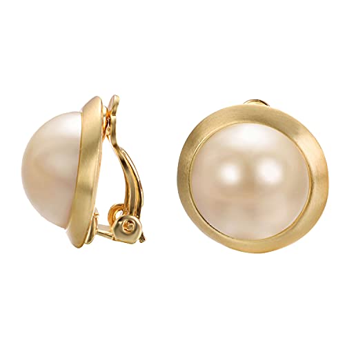 JOLCHIF Perlen Ohrclips Damen Ohrringe Ohne Ohrloch Vergoldet Klipp Ohrringe Groß Perlen Modeschmuck Für Damen von JOLCHIF