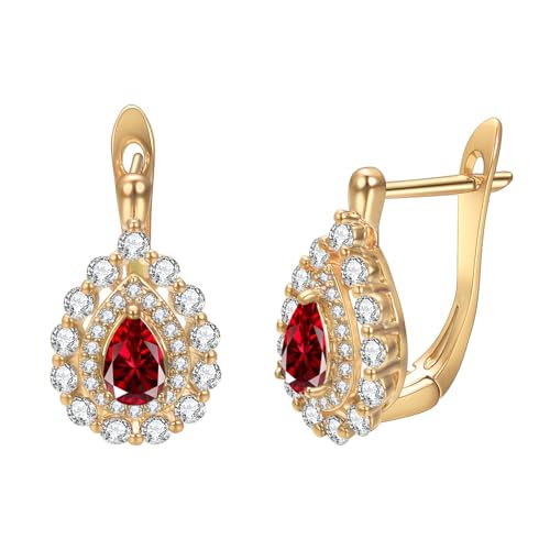 JOLCHIF Rote Ohrringe Gold Hängend Schmuck Damen Vergoldet mit 18 kt Rund Green Zirkonia Diamant Kristall Hochzeit Modeschmuck Für Damen von JOLCHIF