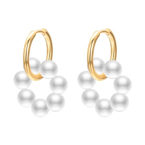 JOLCHIF Tezcrt Creolen mit Anhänger Damen Perlen ohrringe Hypoallergen Perle Tropfen Ohrringe Ring für Frauen Mädchen von JOLCHIF