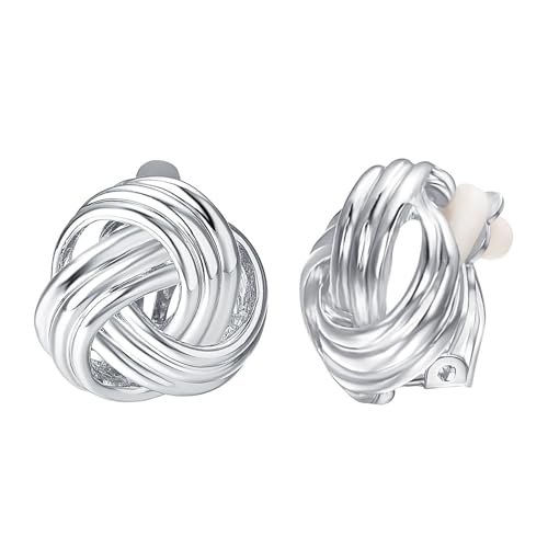 JOLCHIF Silber Knoten Tropfen Ohrclips Damen Ohne Ohrlöcher 18 Karat Vergoldet Statement Ohrringe Pfosten Liebesknoten Ohrringe Clips von JOLCHIF