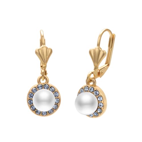 JOLCHIF Hängende Perlen Ohrringe mit CZ Rand Wasserfeste Gold Ohrringe für Frauen Elegante Nobel Accessoires von JOLCHIF