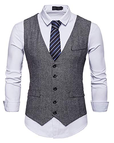 JOLIME Herren Westen Tweed Retro Anzugweste Business Hochzeit Freizeit Ärmellose Smoking Sakko Grau XL von JOLIME