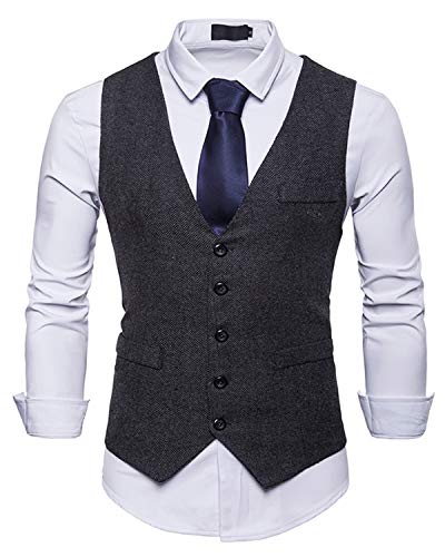 JOLIME Herren Westen Tweed Retro Anzugweste Business Hochzeit Freizeit Ärmellose Smoking Sakko Schwarz M von JOLIME