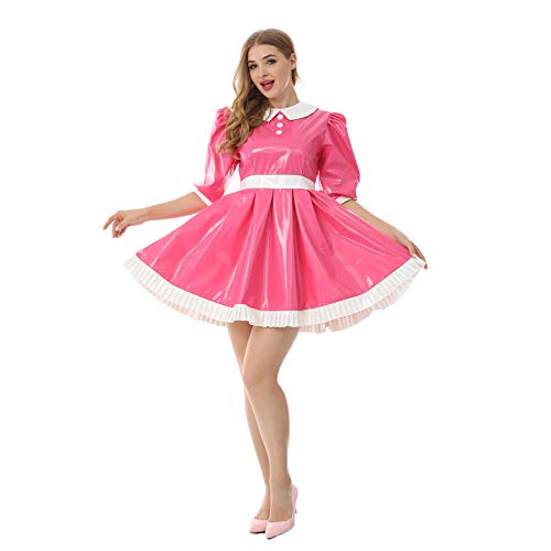 JOLINE Sissy Rosarotes Uniformkleid Mit Halbarm Für Frauen Crossdressing (XL) von JOLINE