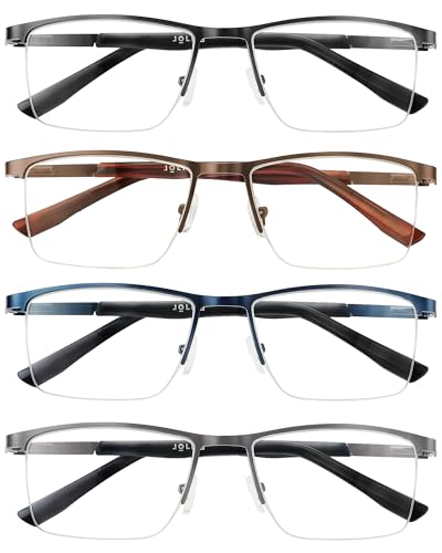 JOLISU 4 Pack Lesebrille Männer, blaues Licht Blocking Computer halbe Rahmen Metall Leser Feder Scharnier Brillen +1.25 von JOLISU