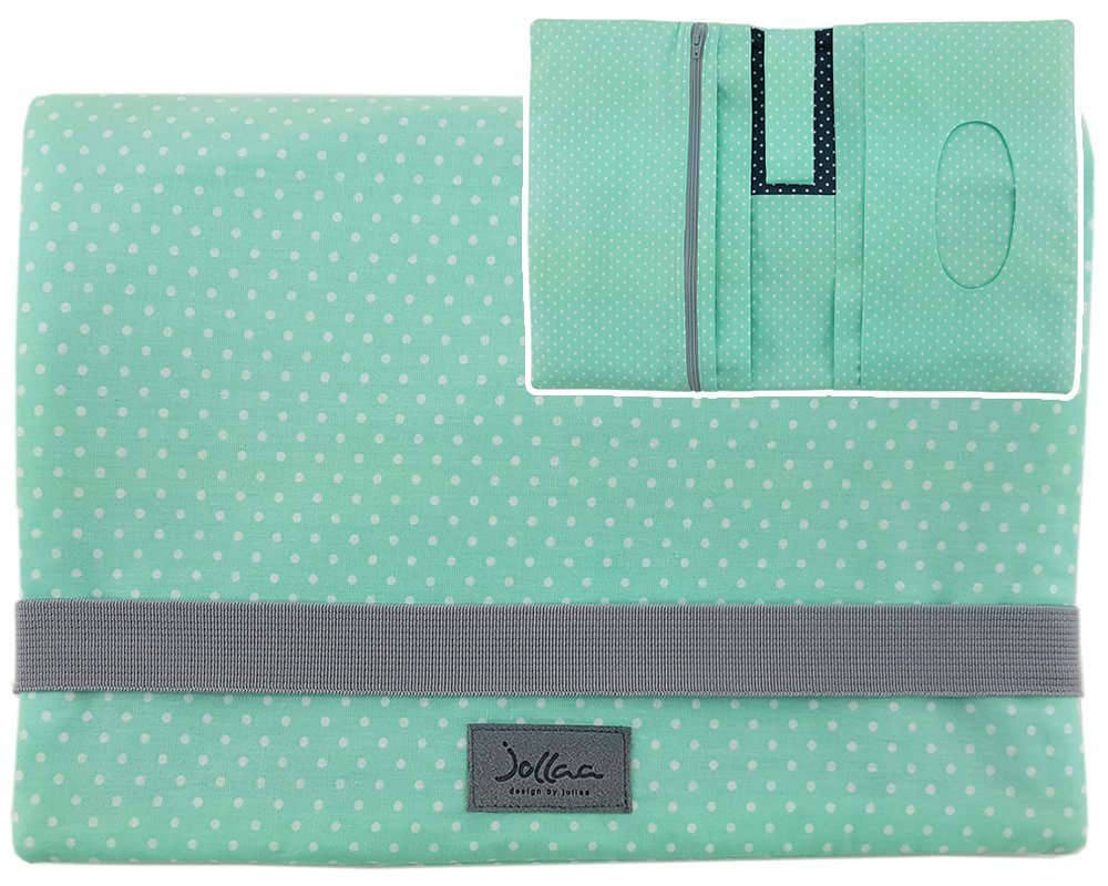 JOLLAA Windeltasche Punkte Grau Mint, kleine Wickeltasche für Windeln & Feuchttücher, Wickelmäppchen von JOLLAA