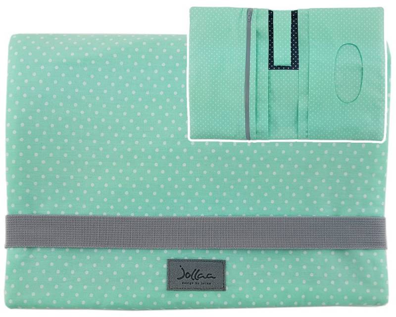 JOLLAA Windeltasche Punkte Grau Mint, kleine Wickeltasche für Windeln & Feuchttücher, Wickelmäppchen von JOLLAA