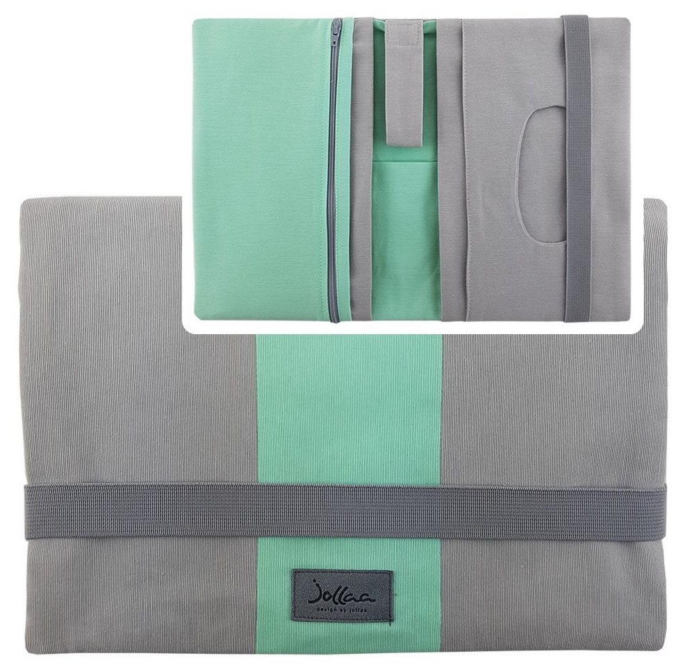 JOLLAA Windeltasche Streifen Mint Grau, kleine Wickeltasche für Windeln & Feuchttücher, Wickelmäppchen von JOLLAA