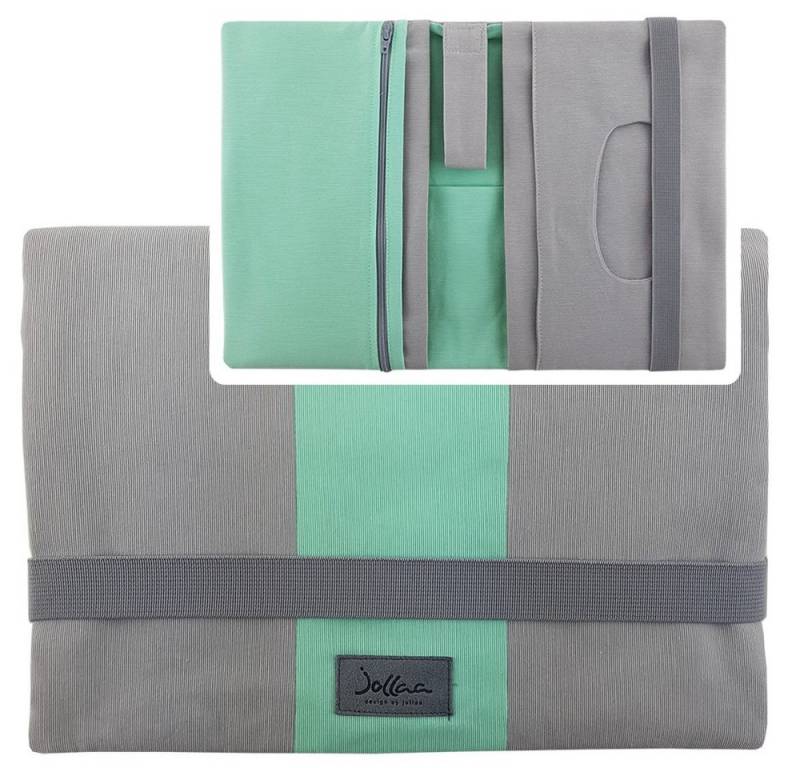 JOLLAA Windeltasche Streifen Mint Grau, kleine Wickeltasche für Windeln & Feuchttücher, Wickelmäppchen von JOLLAA