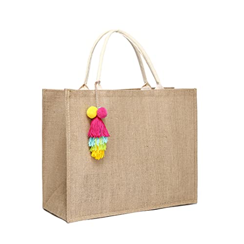 JOLLQUE Jute Strandtasche für Frauen, natürliche wasserdichte Sommer Pool Handtasche, Trip, Picknick Tote Taschen mit Griff.(Extra groß) von JOLLQUE