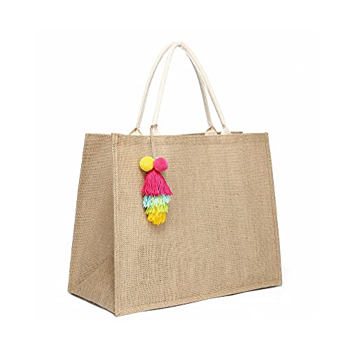 JOLLQUE Jute Strandtasche für Frauen, natürliche wasserdichte Sommer Pool Handtasche, Trip, Picknick Tote Taschen mit Griff.(Groß) von JOLLQUE