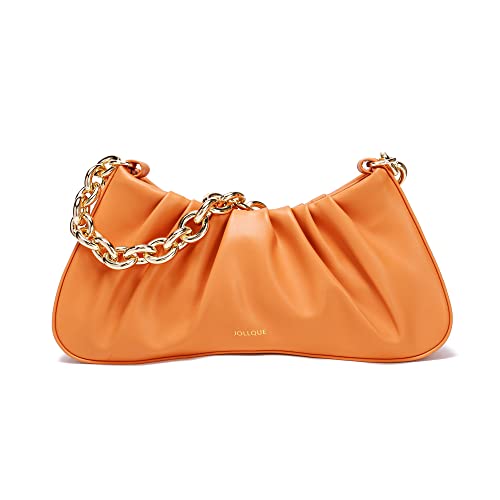 JOLLQUE Umhängetasche für Frauen, Kleine Leder Knödel Taschen Handtasche Geldbörse, Gold Kette Abend Clutch Geldbörsen (Orange) von JOLLQUE