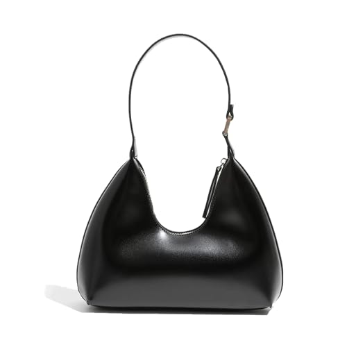 JOLLQUE Umhängetasche für Frauen, kleine Leder Handtasche Geldbörse, einzigartige trendy Reißverschluss Hobo Tasche(Schwarz) von JOLLQUE