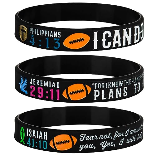 Power of Faith Fußball Bibel Motivierende Silikon-Armbänder mit inspirierenden Schriften Philipper 4:13, Jeremia 29:11, Jesaja 41:10, Armbänder Party Cheer Geschenke für Sport, Männer Frauen, Gummi. Power of Faith Fußball Bibel Motivierende Silikon-Armbänder mit inspirierenden Schriften Philipper 4:13, Jeremia 29:11, Jesaja 41:10, Armbänder Party Cheer Geschenke für Sport, Männer Frauen, Gummi. von JOLLYINSPIRE